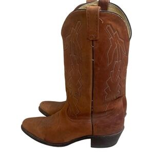 Vintage Dan Post Marlboro Western Cowboy Boots Mens Size 9.5 EW Brown Leather